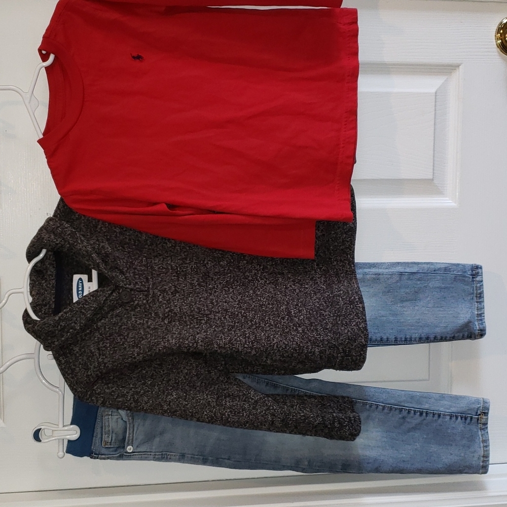 3 piece boys outfit Old Navy jeans, sweater and Ralph Lauren shirt